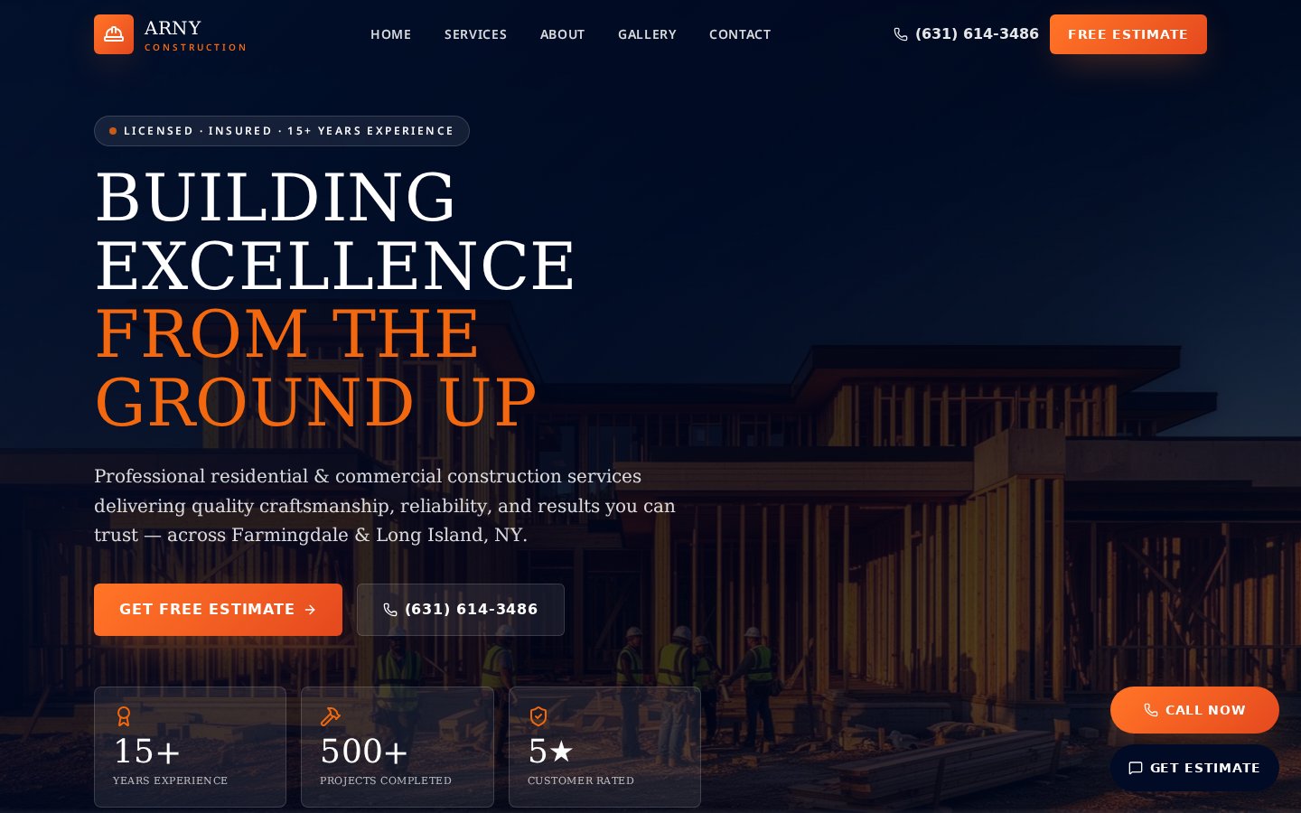 Arny Construction website preview