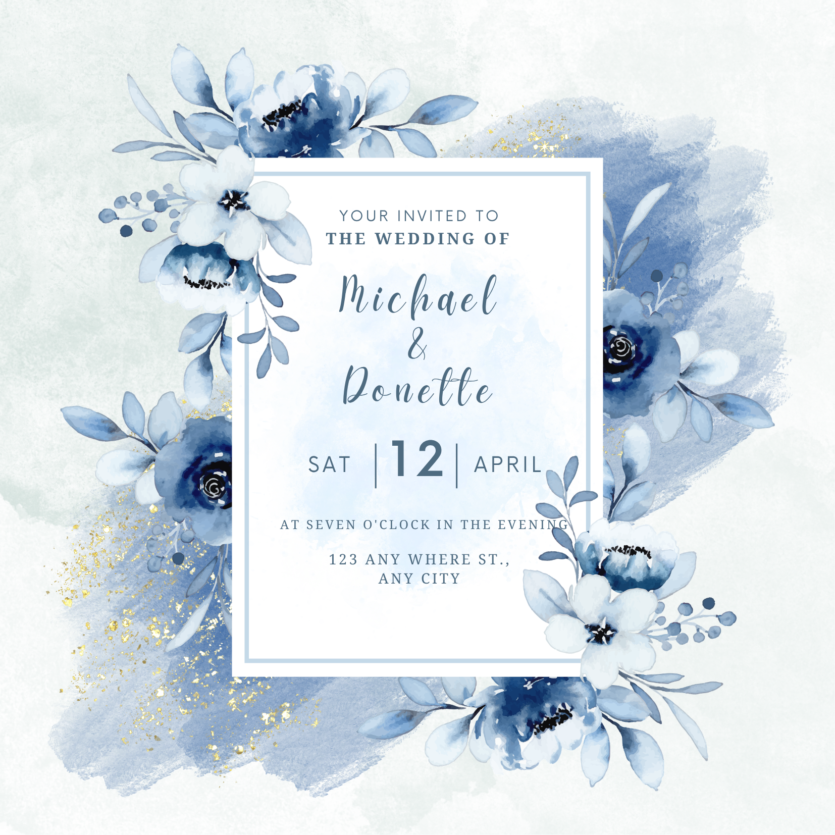 Navy Floral Wedding Invite